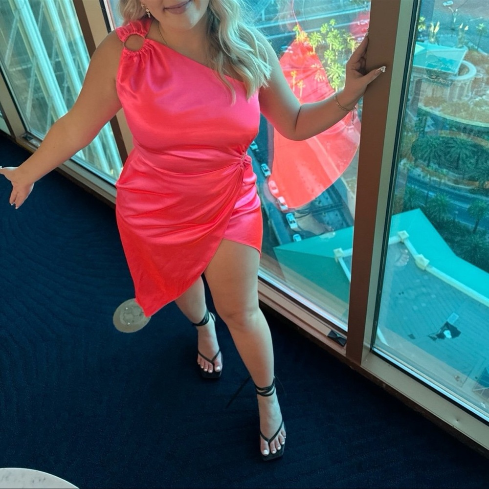 French Connection Pink Asymmetrical One Shoulder Dress
